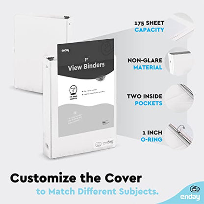 Enday 1 Inch Binder, White 3 Ring Binder 1 Inch, Heavy Duty Three Ring Binder, 175 Sheets Capacity - One Inch Binder for Home School and Office - color: White, size: 1-Inch