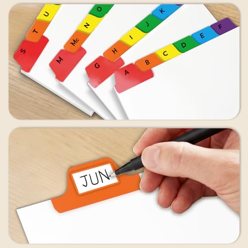 Chell 3"x5" Index Card Dividers, A-Z Tabbed, with Blank Stickers, 1 Set | Bright Colors, Heavyweight, Made of 110 lb. Cover Weight Paper, Alphabetical, Blank Stickers - size: 3"x5"
