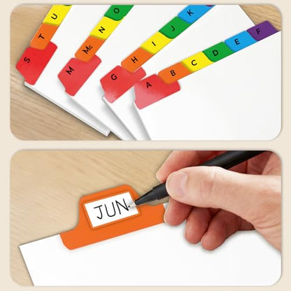 Chell 3"x5" Index Card Dividers, A-Z Tabbed, with Blank Stickers, 1 Set | Bright Colors, Heavyweight, Made of 110 lb. Cover Weight Paper, Alphabetical, Blank Stickers - size: 3"x5"