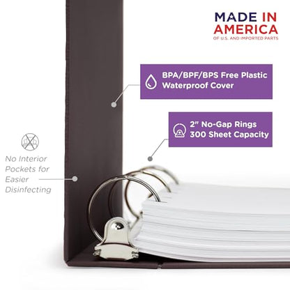 Carstens 2-Inch Heavy Duty 3-Ring Binder - Top Opening, Plum, Durable Plastic, No-Gap Rings, Waterproof Cover, No Pockets, Holds 300 US Letter Sheets, BPA-Free, Made in USA (5873-3R), Case of 16 - color: Mulberry, size: Case of 16