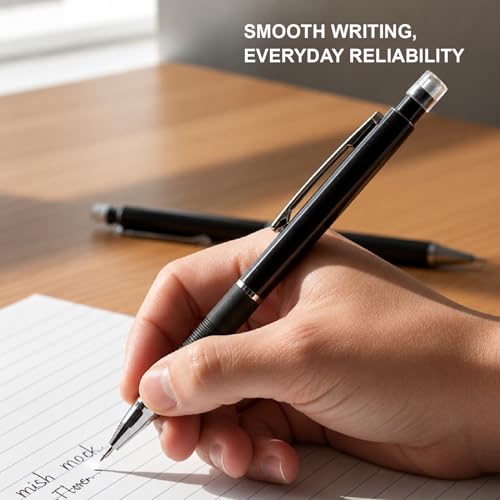 0.7mm Mechanical Pencils, 12 Pack, Smooth Writing Like a Pen, HB Lead, Comfort Grip, Built-In Eraser, Lightweight for School, Office & Drafting, Black.
