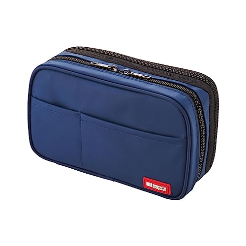 LIHIT LAB Large Capacity Double Zipper Pencil Case For School Office College, Big Capacity 6 Compartments Pencil Bag Holder Adults Teen Boys Girls, Travel Cosmetics Storage, Indigo (A7555-11) - color: Indigo, size: 1 Count (Pack of 1), style: Double: 7.9