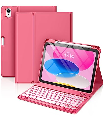 Hamile for iPad 11th 10th Generation Case with Keyboard - 7 Colors Backlit Wireless Detachable Folio Keyboard Cover with Pencil Holder for iPad 11-inch A16 2025 10th Gen 10.9 Inch 2022 (Pink) - color: Pink