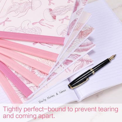 AmazingSpark Pink 6 Pack Composition Notebooks College Ruled Bulk Retro Sea Bow Blue Pink Composition Notebook for Back to School 110 Page 7-1/2"x9-3/4 Jellyfish Journal for First Day of School - color: Pink