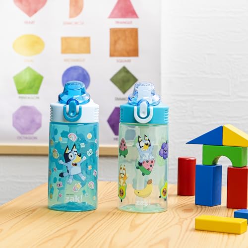 Zak Designs Bluey Sage Kids Water Bottle For School or Travel, 16oz Durable Plastic Water Bottle With Straw, Handle, and Leak-Proof, Pop-Up Spout Cover, 2-Pack Set (Bluey & Bingo) - color: Bluey & Bingo