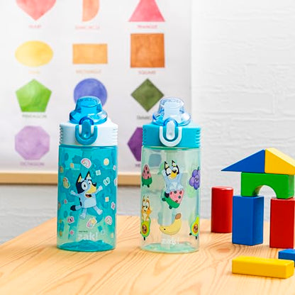 Zak Designs Bluey Sage Kids Water Bottle For School or Travel, 16oz Durable Plastic Water Bottle With Straw, Handle, and Leak-Proof, Pop-Up Spout Cover, 2-Pack Set (Bluey & Bingo) - color: Bluey & Bingo