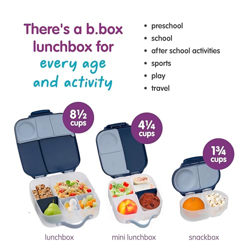 b.box Mini Lunch Box Kids | 4.25 Cup Leak Proof Bento Box for Kids Ages 3+ | 3 Compartment Snack Containers, School Lunch Container, Dishwasher Safe, BPA-Free, PFAS-Free - Midnight - color: Midnight, size: 1-pack