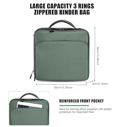 LLi Cufite Zippered Binder Bag,3 Ring Binder with Multi-Pocket - 500 Sheet Capacity, Up to 14" Laptop and Tablet, Detachable Backpack Straps & Shoulder Use for School and Offices(Dark Green) - color: Dark Green