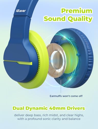iClever USB C Headphones for Kids, Over-Ear for Boys Girls | Safe Volume 85dBA, Foldable, Wired, For iPad，HS19S - color: Blue USB C