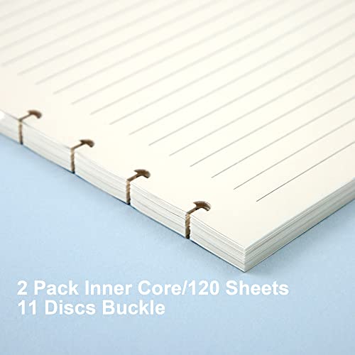Discbound Notebook Refills for 11 Discs Notebooks 8.6 in x 12 in Letter Size 120 Sheets Multi-Subject Project Lined Pages Customizable Removable Pages(100 GSM) Heavyweight Planing Paper - color: White Refills, size: Large
