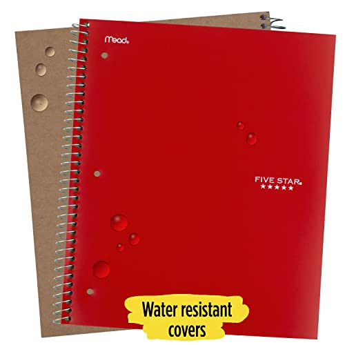 Five Star Spiral Notebooks + Study App, 3 Pack, 3-Subject, College Ruled Paper, 11" x 8-1/2", 150 Sheets, Black, White, & Fire Red (73393)
