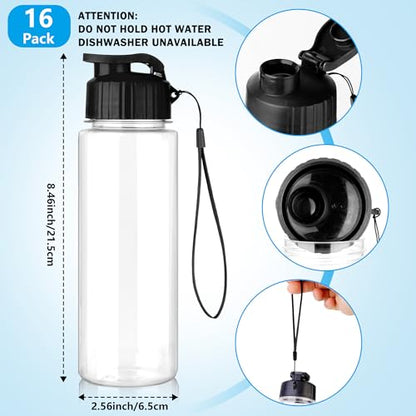 16 Pack Bulk Water Bottles-17oz Plastic Sports Water Bottles for Kids and Adults Leak Proof, Reusable for Gym Travel School Office, Black - color: Black