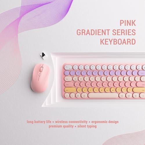 Wireless Keyboard and Mouse Combo, 110-Key Full Size (Gradient Pink) | Silent Keyboard with Round Keycaps, 2.4GHz USB Plug-and-Play Wireless, Compatible with PC, Laptop, Mac - color: Gradient pink