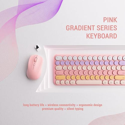 Wireless Keyboard and Mouse Combo, 110-Key Full Size (Gradient Pink) | Silent Keyboard with Round Keycaps, 2.4GHz USB Plug-and-Play Wireless, Compatible with PC, Laptop, Mac - color: Gradient pink