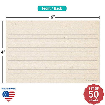 321Done Ruled Note Cards, 4x6 Thick Index Cards - Kraft Tan Card Stock, Notecards & Stationery with Lines for Writing, Stamping - Made in USA, Set of 50 - No Envelopes - size: Standard (4 x 6)