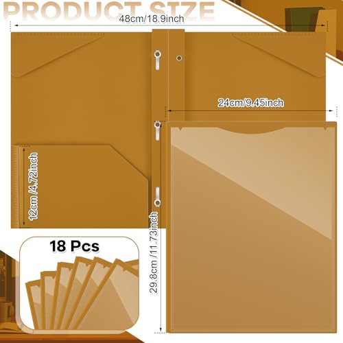 Henoyso 18 Pcs Plastic Folder with Clear Front Pocket and 3 Prong Plastic Folders with Card Slot Pocket Folders with Prongs for School Office (Khaki) - color: Khaki