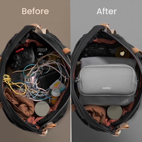 tomtoc 360° Sleeve for 15.6" Acer/Chromebook, Lenovo, HP, ASUS + Dual Compartment Water-Resistant Tech Pouch for Charger, Cord, Phone, Hard Drive, Power Bank – Laptop Case & Organizer Bundle