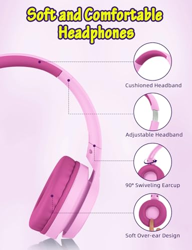 Voopwink Kids Headphones with Microphone, Wired Over Ear Headsets with Limited Volume 85dB/ 94dB for Boys Girls Teens Children Online School/Travel/iPad/Tablet/Cellphone - color: Rose Pink, size: Plug 3.5mm
