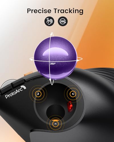 ProtoArc Vertical Wireless Trackball Mouse, EM05 NL Bluetooth Ergonomic Rollerball Mouse Rechargeable Computer Laptop Thumb Mice, 3 Device Connection, Compatible with iPad, Mac, Windows, PC-Purple - color: Purple