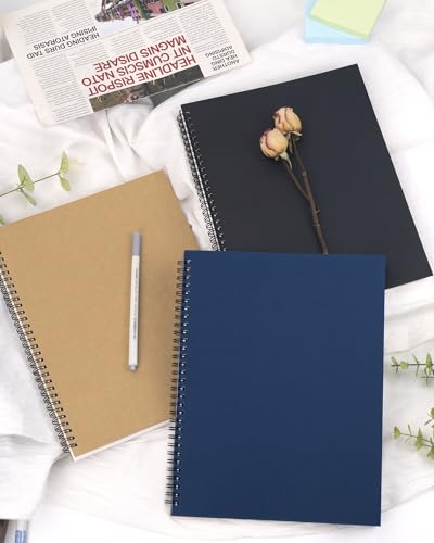 Dynta Large Spiral Notebooks 8.5 "x 11" Lined 3Pcs College Ruled Journals for Work, School And Travel, Good for Students and Office, 160 Pages/80 Sheets with 100 GSM Lined Paper(Kraft Brown) - color: Brown