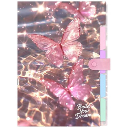 Cute Expanding File Folder - 5 Pockets Accordion Document Organizer, Waterproof Poly Plastic, A4/Letter Size for School Office Home - Butterfly Pink - style: Butterfly Pink