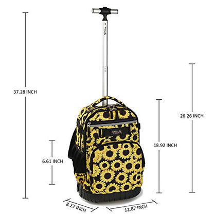 Tilami Rolling Backpack 18 inch Wheeled Laptop Backpack School College Student Travel Trip Boys and Girls (Sunflower) - color: Sunflower