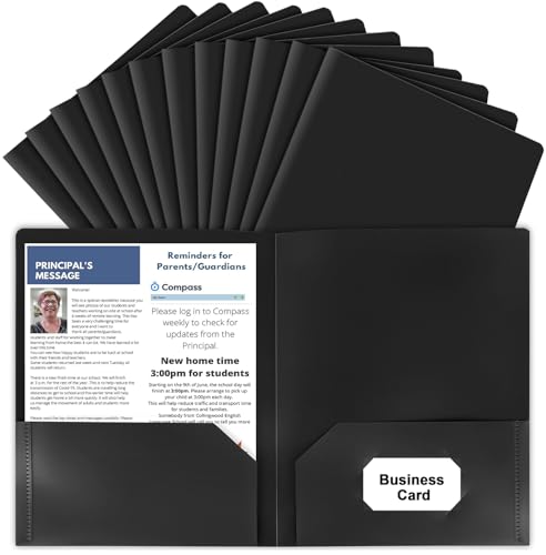 HABGP12 Pack Black File Folders with Pockets and Business Card Slot, Letter Size Plastic 2 Pocket Folders for Documents, Office Filing Cabinet Folders, School Supplies for College Students - size: 12 Pack Black