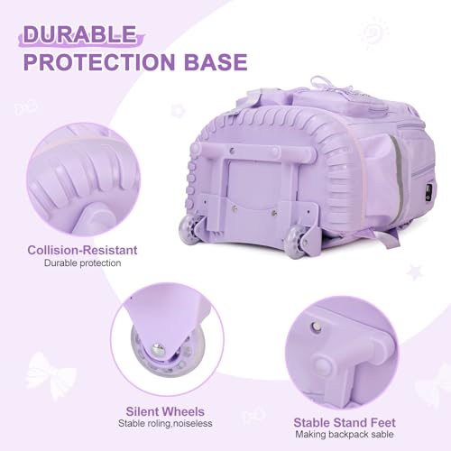 Scothen Rolling Backpack for Girls, Girls Backpack Set with Lunch Box & Pencil Pouch for Teen Girl Kids Children Elementary Middle School, Bookbag Daypack Laptop Travel Backpack with Wheels (Purple) - color: Purple