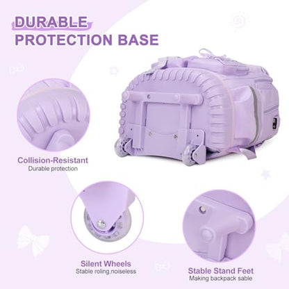 Scothen Rolling Backpack for Girls, Girls Backpack Set with Lunch Box & Pencil Pouch for Teen Girl Kids Children Elementary Middle School, Bookbag Daypack Laptop Travel Backpack with Wheels (Purple) - color: Purple
