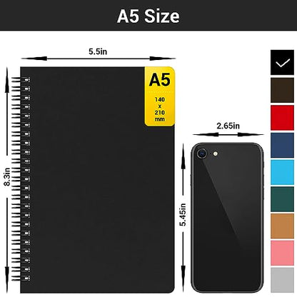 EUSOAR Spiral Journal Notebook, A5 24Packs 5.5"X8.3" 120 Pages Lined College Ruled Subject Notebook,Travel Writing Journal Notepad Sketchbook, Students Office Business Diary Book Journal-Black - color: Black, size: 24 Packs