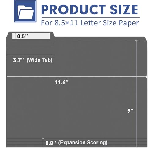 File Folder, PANDRI 120 Pack File Folder, 1/3 Cut Tab, Letter Size, Filing Folder for Office School Business, Dark Gray - color: Dark Gray