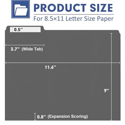 File Folder, PANDRI 120 Pack File Folder, 1/3 Cut Tab, Letter Size, Filing Folder for Office School Business, Dark Gray - color: Dark Gray