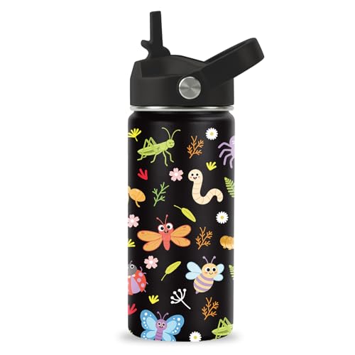Hiboss Bee Theme Gifts, 16oz Kids Stainless Steel Insulated Water Bottle with Straw Lid, Insect Print Cup for Girls Boys, Birthday Gifts for School, Sport, Travel - color: Bee