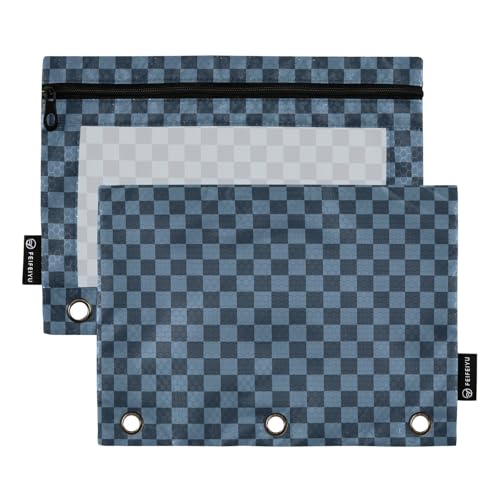 Emelivor Checkered Pencil Pouch for 3 Ring Binder 2 Pack Binder Pencil Case with Clear Window Pencils Bags with Zipper for Office Daily School Supplies - color: Colored047