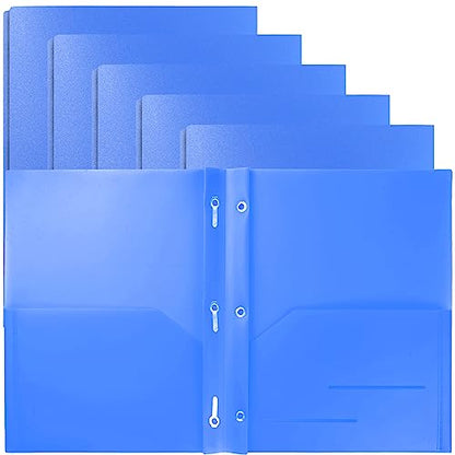 Youngever 6 Pack Heavy Duty Plastic Two Pocket Folders with 3 Prongs, Metal Prongs Fastener, Heavy Duty Plastic 2 Pocket Folder (Blue) - color: Blue