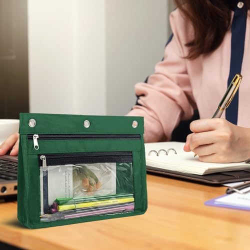 YoeeJob 1 Pack Pencil Pouch for 3 Ring Binder, Expandable Binder Pouches with Zipper, Large Capacity Pen Holder Case with Clear Window School Class Office Organizers, Teal - color: Teal