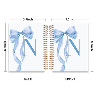 JXREQ Coquette Blue Bow Personalized Notebook, Initial Letter N Monogram Journal, Preppy Girly Ribbon Bow Journal, Monogrammed Gifts for Women, Aesthetic Spiral Notebook 5.5x8.3 - color: N Blue
