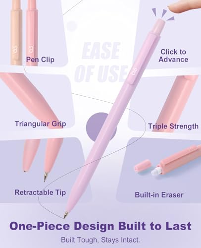 Aesthetic School Supplies with Cute Pencil Case, 12x Pastel Mechanical Pencils 0.5 & 0.7mm with 720x HB Leads, 4x Erasers and 1x Sticky Note, Suitable for Writing, Drafting Drawing Sketching(purple) - color: Purple