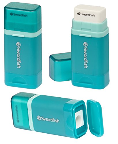 Swordfish Combo Pencil Sharpener with Mess-Free Canister and Eraser [Pack of 1] Turquoise [40294] - size: pack of 1