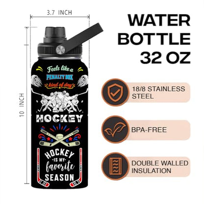 Ice Hockey Insulated Stainless Steel Water Bottle 32oz, Vacuum Chug Lid Travel Tumbler For Men Friends Hockey Lovers Fans Coaches,Birthday Christmas - color: Hockey