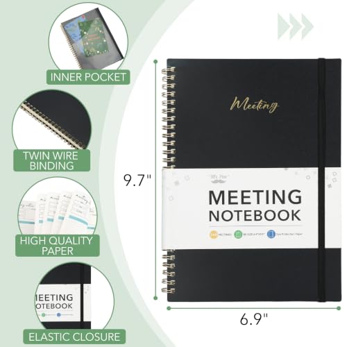 Mr. Pen- Meeting Notebook for Work, 6.9"x9.9", 140 Pages, Black | Spiral-Bound, Undated Work Notebook with Action Items & Meeting Notes, Office Supplies - color: Black