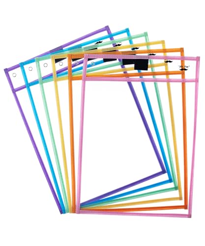 Mr. Pen- Reusable Dry Erase Pocket Sleeves, 10" x 14", 6 Pack, Colorful | Pastel Colors, Clear Plastic Paper Sleeves, Ticket Holders, Clear Plastic Sheet Protectors, Teacher, School - color: Pastel Colors, size: 6 Pack