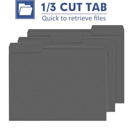 File Folder, PANDRI 120 Pack File Folder, 1/3 Cut Tab, Letter Size, Filing Folder for Office School Business, Dark Gray - color: Dark Gray