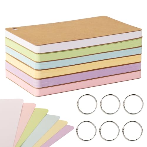 zmybcpack 6 Pack 4x6 Inches Blank Index Cards, Blank Flash Cards with Rings | 360 Pcs Colored Blank Index Flashcards, Note Cards Punched for Study, Office and Home - size: 4"x6"(6pack Blank,Colored)