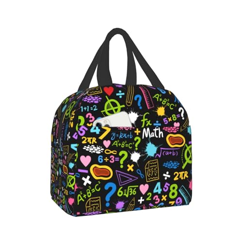 Imiss Math Education Lunch Bag Colorful Formulas Calculations Lunch Box with Front Pocket Reusable Thermal Cooler Bag for School Work Picnic Travel Meal Prep Bag - color: math