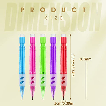 cobee® 12 Pcs Mini Mechanical Pencils 0.7 mm Automatic Pencils with Erasers Small Pencil with Silicone Handguard for Writing Drawing Sketching