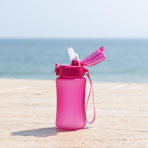 OLDLEY Kids Water Bottle for School, 12 oz (2 lids) BPA-Free Reusable Leak-proof Durable Tritan Plastic Water Bottles with Straw & Chug Lids, Anti-dust Spout Cover (Rose red) - color: Rose red, size: 12 Ounces