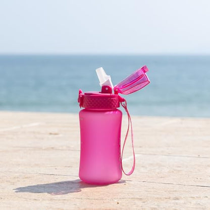 OLDLEY Kids Water Bottle for School, 12 oz (2 lids) BPA-Free Reusable Leak-proof Durable Tritan Plastic Water Bottles with Straw & Chug Lids, Anti-dust Spout Cover (Rose red) - color: Rose red, size: 12 Ounces