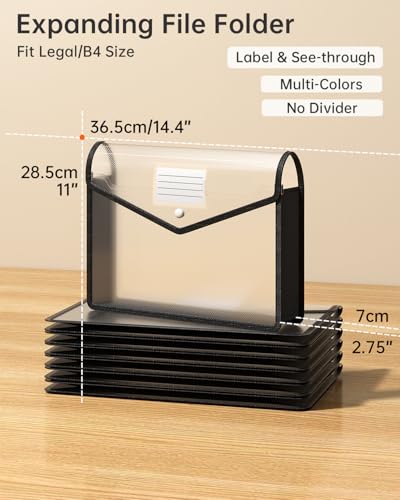 7 Pack Plastic Expanding File Folder, Fit Legal / B4 Size, Black | Transparent Envelopes with Snap Closure, No Dividers, Large Capacity, Black File Folder Organizer Holder, Bills&Taxes - color: Black, size: B4-Size -14.4"L× 11"W