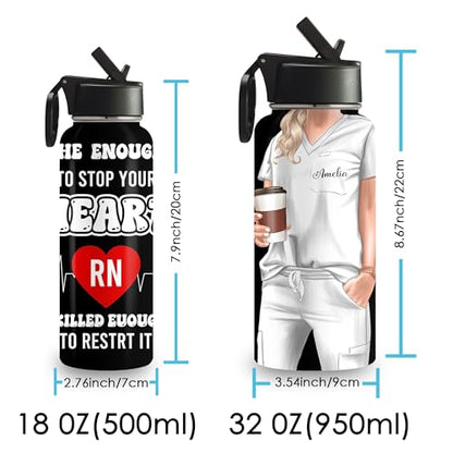Custom Nurse Water Bottle 18/32oz Stainless Steel Insulated with Lid Personalized Nurse Gifts for Women Medical Staff Inspiration Gifts for Nurse Week Graduation Birthday Healthcare Worker - color: Design-10